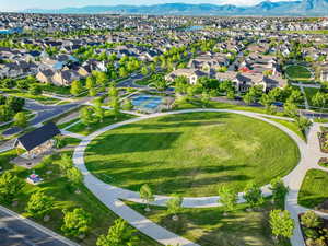 Aerial view of residential area featuring mountains