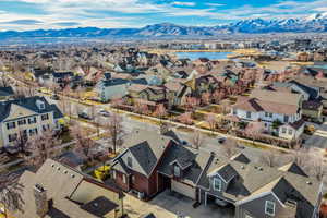 Aerial perspective of suburban area featuring mountains