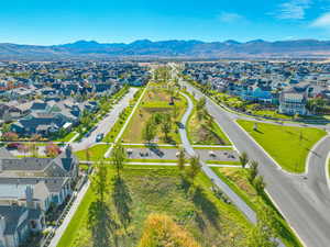 Aerial perspective of suburban area featuring mountains