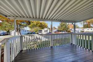 Wooden terrace with a residential view