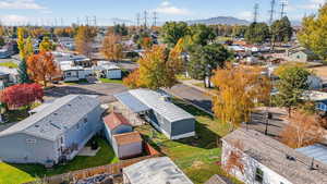 Aerial perspective of suburban area featuring mountains
