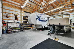 Garage with metal wall