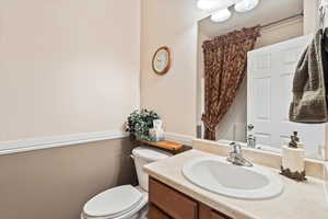 Bathroom with vanity and a shower with curtain