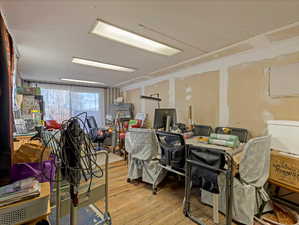 Office area featuring light wood-type flooring