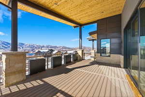 Deck featuring a mountain view