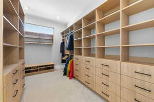 Spacious closet featuring light carpet