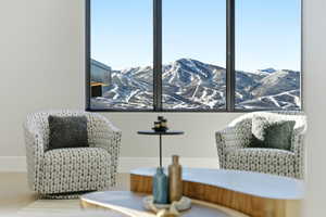 Sitting room featuring a mountain view