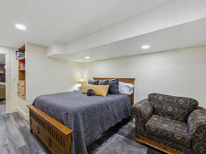 Bedroom featuring wood finished floors and recessed lighting