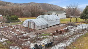 View from back of greenhouse and garden area