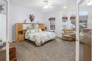 Large master bedroom with lots of natural light and door to deck