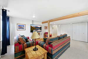 View of carpeted living area