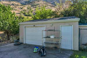 Garage with a mountain view