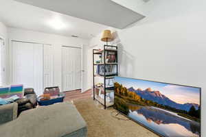 Living area with wood finished floors