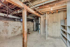 Unfinished basement with water heater