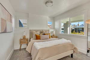 Bedroom with baseboards and carpet floors
