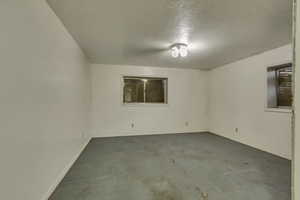 Unfurnished room with carpet flooring and a textured ceiling