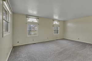 Carpeted empty room featuring healthy amount of natural light