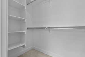 Spacious closet featuring light colored carpet