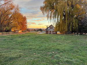 Yard at dusk with a lawn