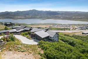 Aerial view of a water and mountain view