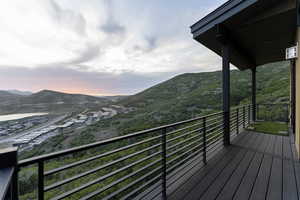 Wooden terrace with a mountain view