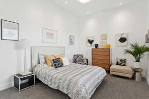 Bedroom with carpet flooring and recessed lighting