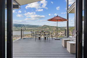 Wooden terrace with a mountain view