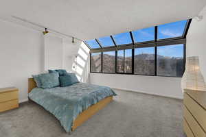 Large primary bedroom with huge greenhouse windows, and incredible east-facing mountain views