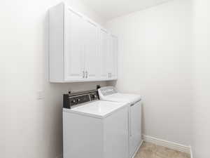 Washroom with cabinet space