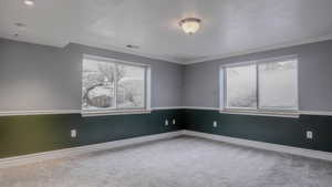 Carpeted empty room with healthy amount of natural light