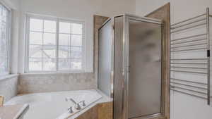 Bathroom with a bath and a stall shower