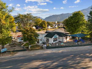 View of mountain backdrop with nearby suburban area