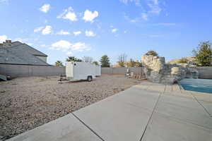 Fenced backyard featuring a patio area