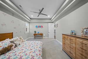 Bedroom featuring a ceiling fan and recessed lighting