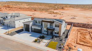 Aerial view of sparsely populated area with a desert landscape