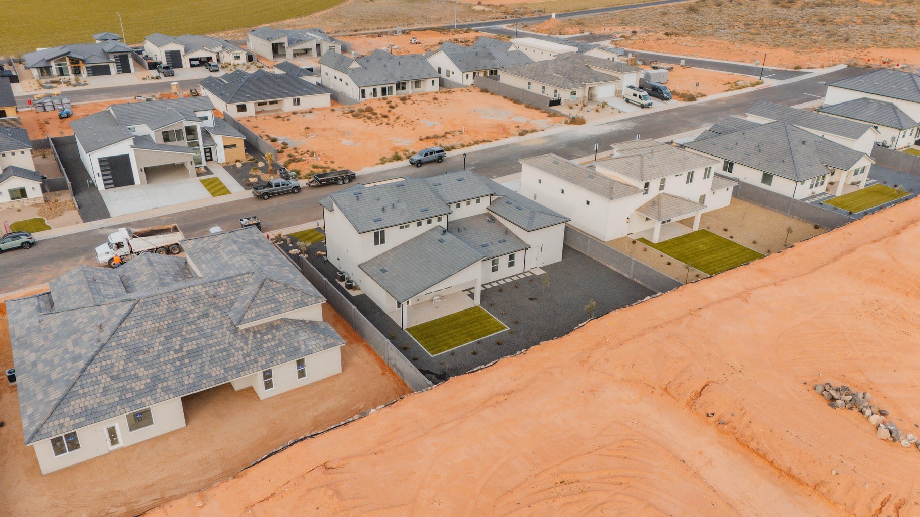 Aerial perspective of suburban area