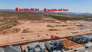 Aerial view of sparsely populated area with nearby suburban area