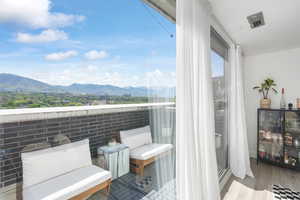 Balcony with a mountain view
