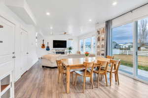 Great open concept space with entrance to the backyard, doors to the garage and closet