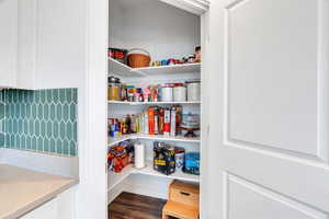 Spacious pantry equipped with storage shelves