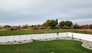 View of fenced backyard