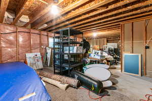 Unfinished below grade area featuring oil tank