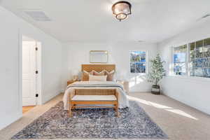 Bedroom with carpet floors and baseboards