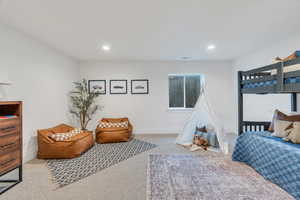 Bedroom with carpet and recessed lighting