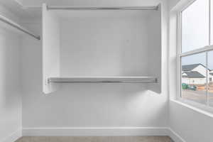 Walk in closet featuring carpet floors