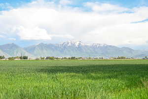 View of mountain backdrop featuring rural landscape