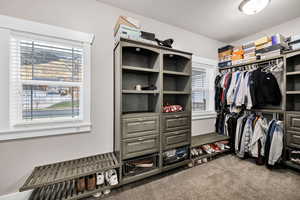 Master Spacious closet featuring light carpet