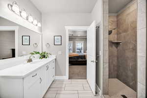 Ensuite bathroom with walk in shower and vanity