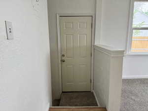 Entry side door with carpeted stairs