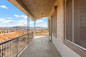 Patio / terrace with a mountain view